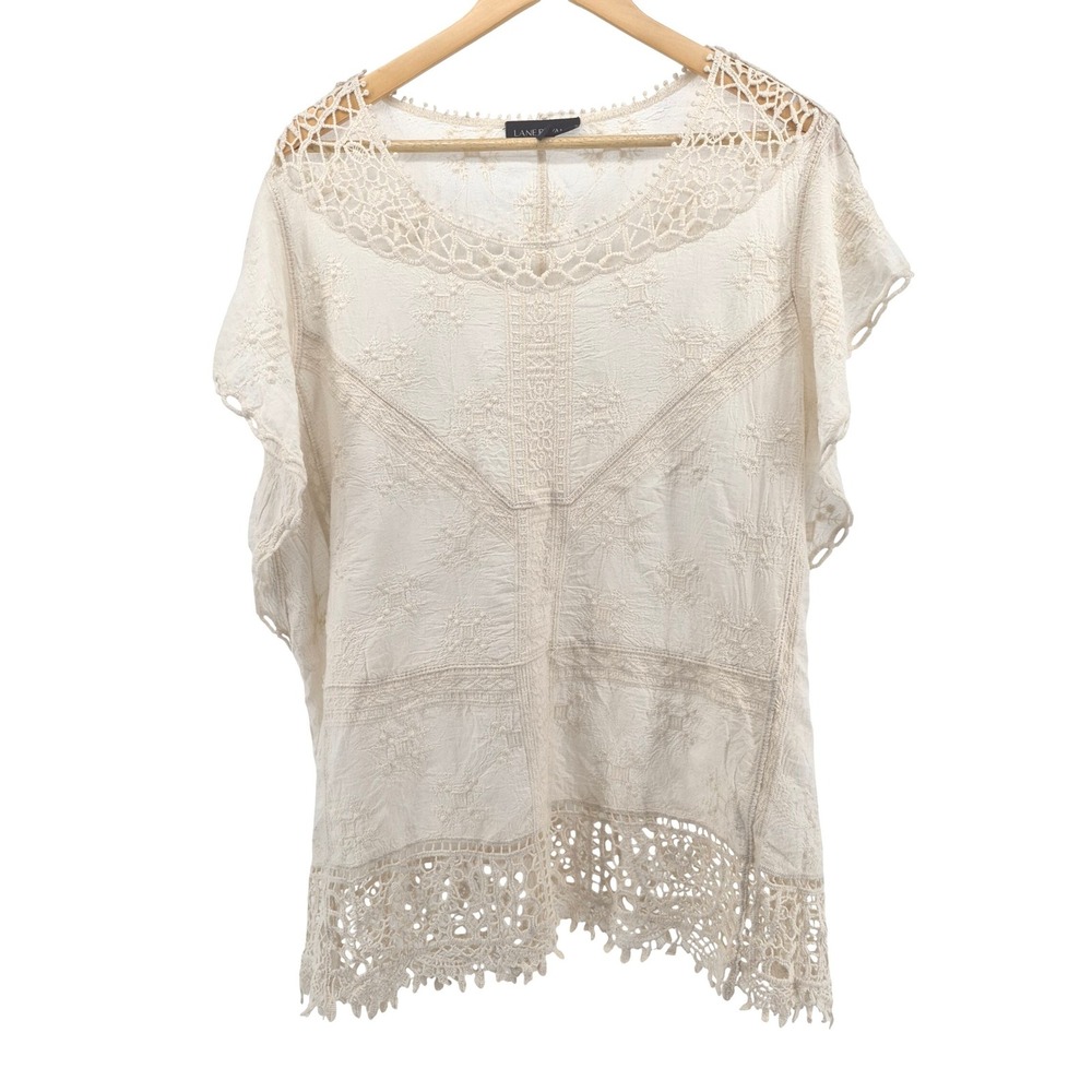 Lane Bryant Cream Crochet Lace Boho Blouse